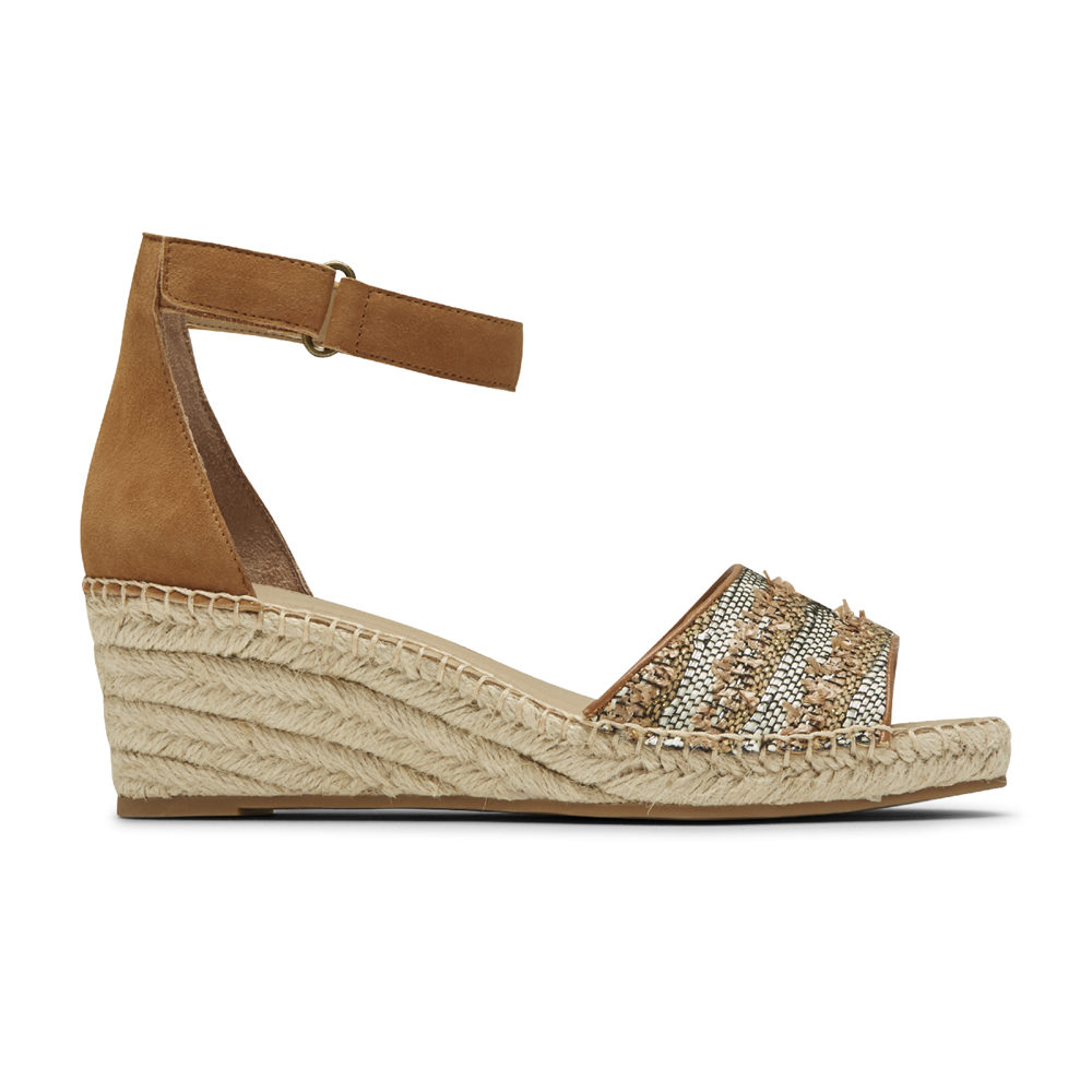 Rockport Womens Marah Woven Ankle Strap - Sandals Khaki - AWE072495